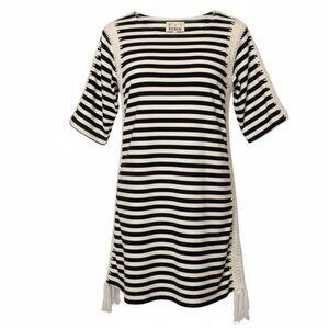 Anthropologie Striped Dress |Blue/White Crochet Trim & Tassels |Coastalcore Sz S